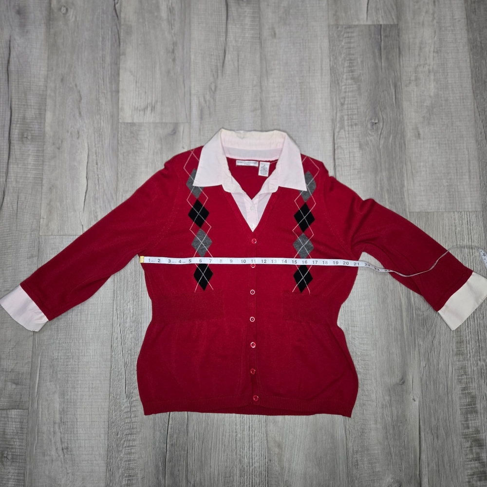 Rebecca Malone Red and White Cardigan with Classic Design